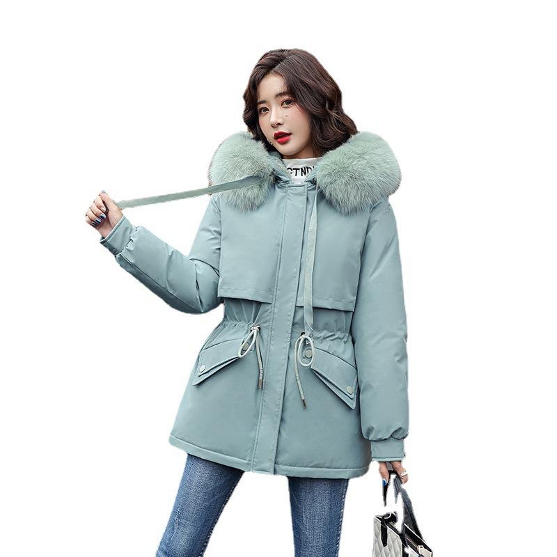 Зимний новый пуховик с большим меховым воротником, женская толстая теплая стеганая куртка XXXL зелёный