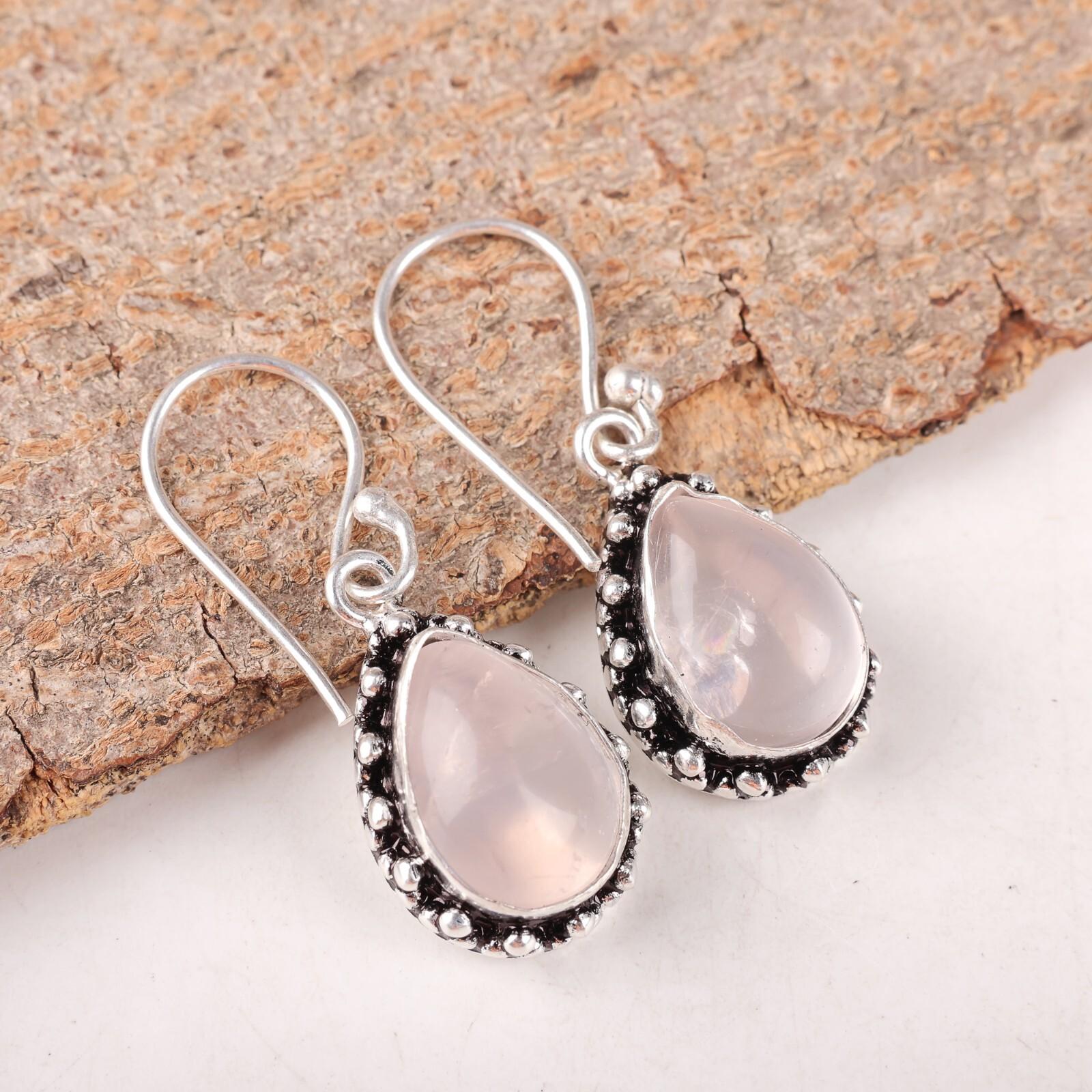Rose Quartz Gemstone 925 Sterling Silver Jewelry Statement Hook Earrings 1.41 EE-97-23
Rose Quartz Gemstone 925 Sterling Silver Jewelry Statement Hook Earrings 1.41 EE-97-23
