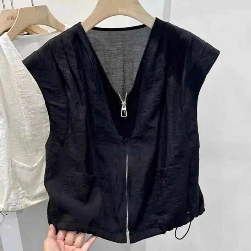 Women s Beige V-Neck Zip Front Casual Vest With Pockets Loose Fit Sleeveless Top S чорний
Women s Beige V-Neck Zip Front Casual Vest With Pockets Loose Fit Sleeveless Top S чорний