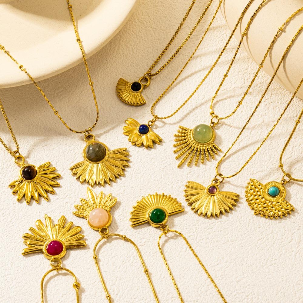 Tiger Eye Stone Sunflower Necklace Titanium Steel Collarbone Necklace Fan Shape Necklace Girls Style H
Tiger Eye Stone Sunflower Necklace Titanium Steel Collarbone Necklace Fan Shape Necklace Girls Style H