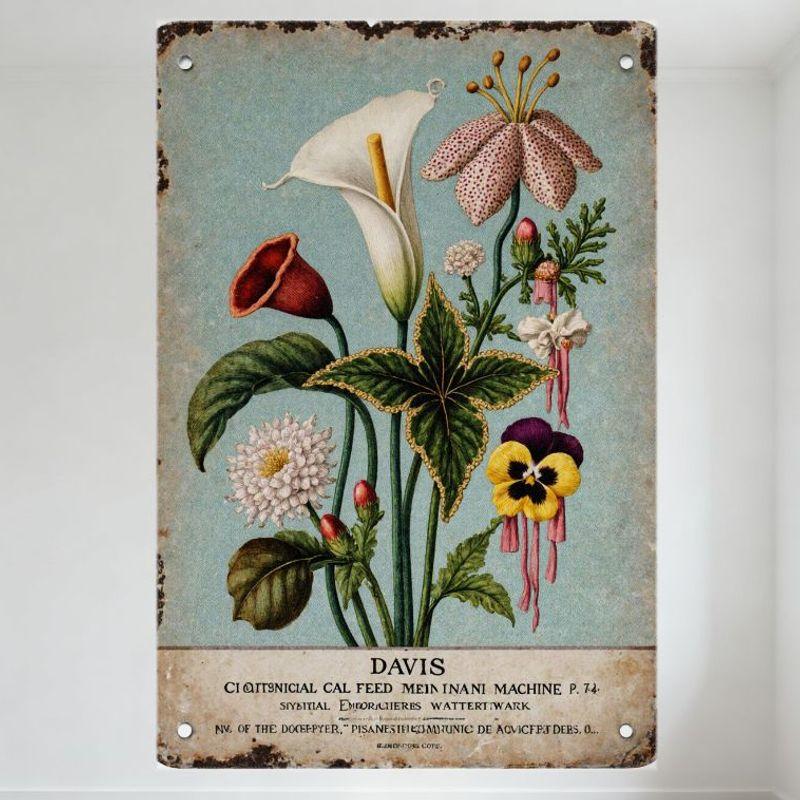 Vintage Floral Illustration Metal Sign, Weathered Light Blue Background with Calla Lily, Spotted Lily, Red Trumpet Flower & Pans 20x30cm(7.8x11.8inch)
Vintage Floral Illustration Metal Sign, Weathered Light Blue Background with Calla Lily, Spotted Lily, Red Trumpet Flower & Pans 20x30cm(7.8x11.8inch)