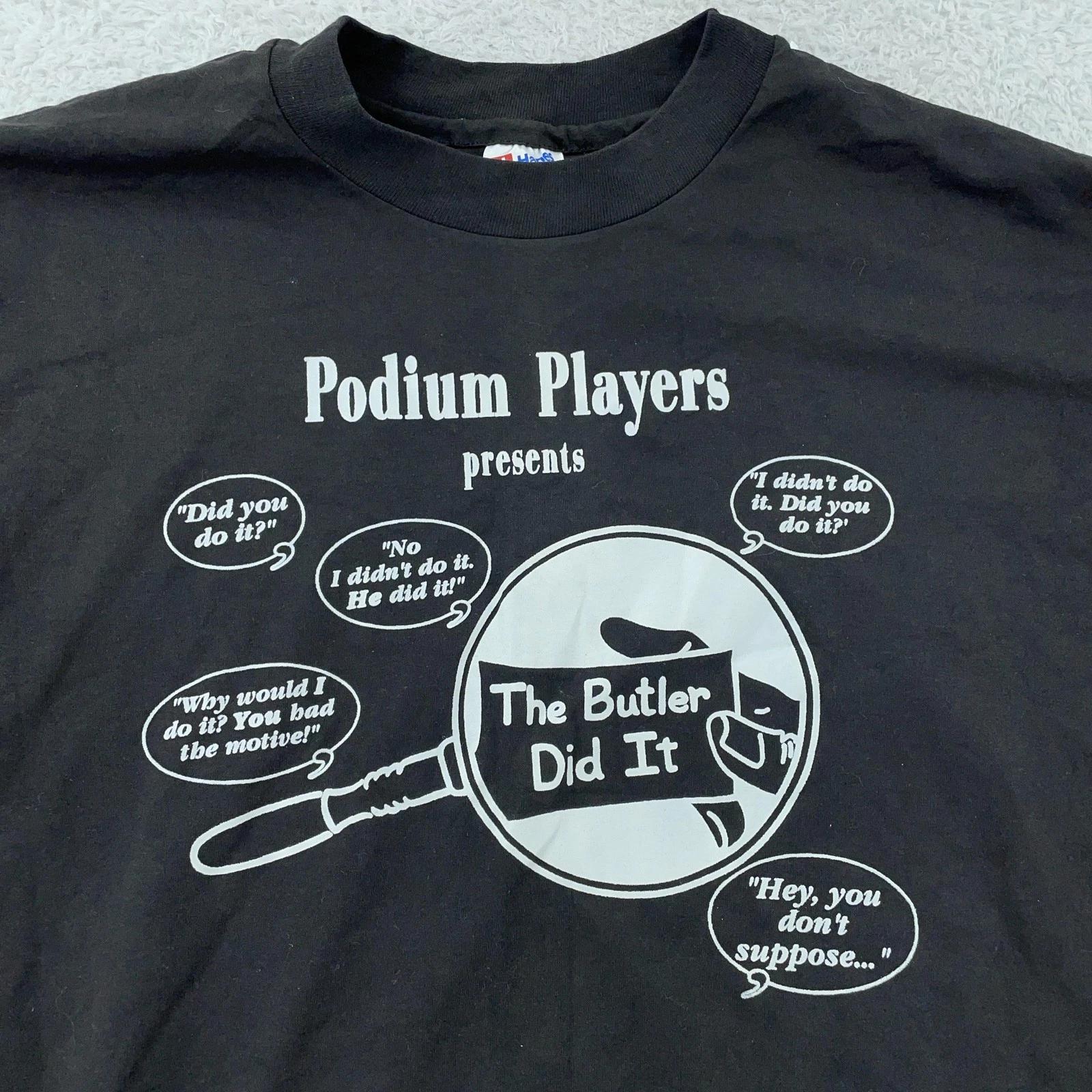 Vintage 90s Podium Players T-Shirt Large Mystery Play Graphic The Butler Did It 2XL
Vintage 90s Podium Players T-Shirt Large Mystery Play Graphic The Butler Did It 2XL