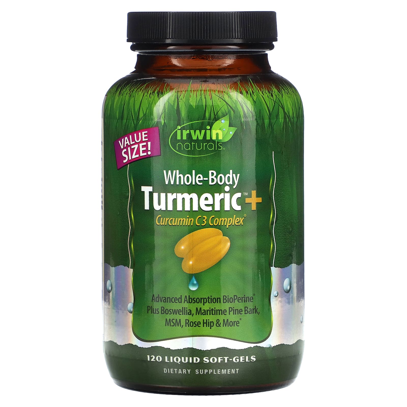 Irwin Naturals, Куркума для всього тіла + комплекс куркумін C3, 120 рідких м’яких капсул
Irwin Naturals, Куркума для всього тіла + комплекс куркумін C3, 120 рідких м’яких капсул