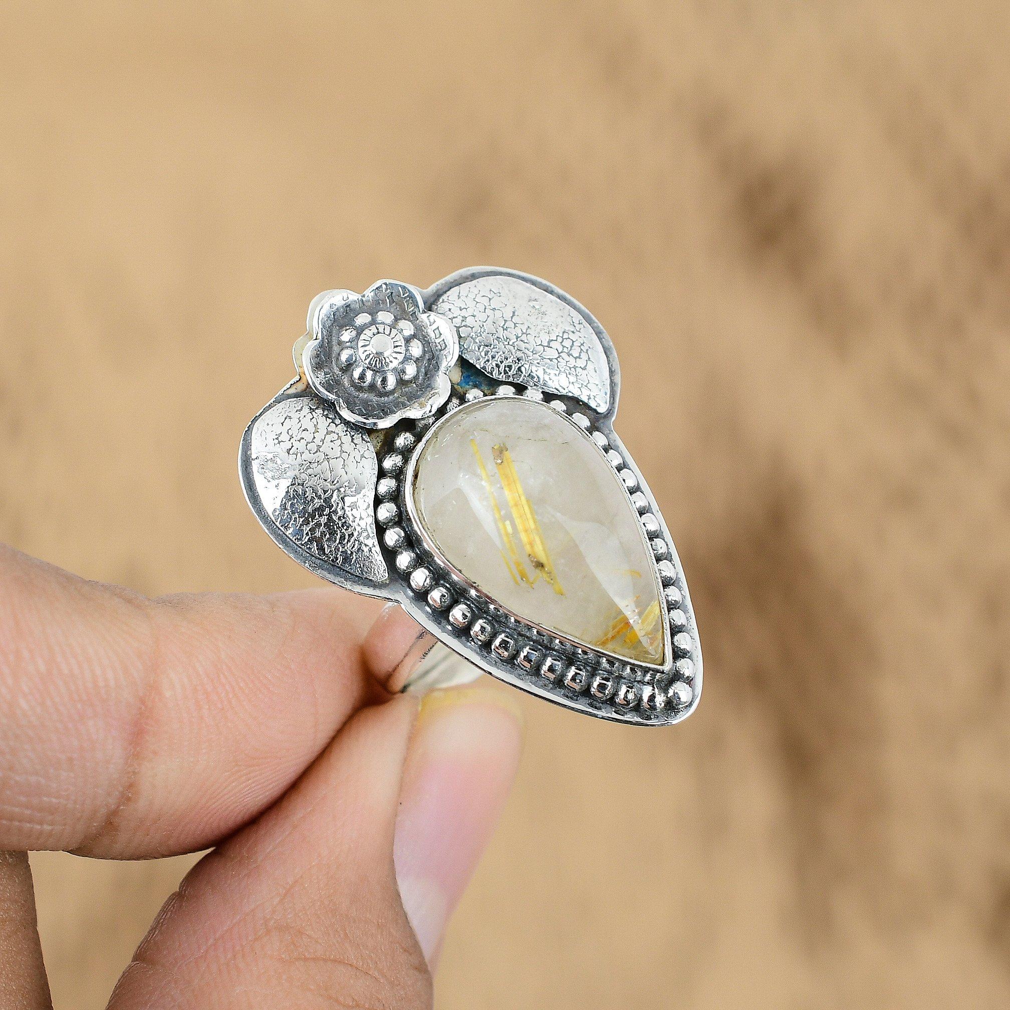925 Silver Golden Rutile Stone Statement Flower Art Deco Promise Ring Jewelry Yes
925 Silver Golden Rutile Stone Statement Flower Art Deco Promise Ring Jewelry Yes