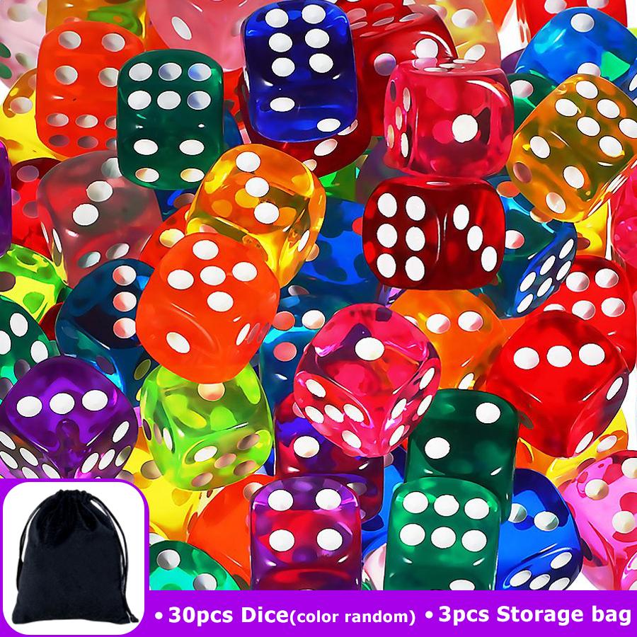 30pcs 14mm High-Transparency Acrylic Colored Dot Dice & 3 Black Drawstring Storage Bags Tabletop Game Accessories Party Supplies
30pcs 14mm High-Transparency Acrylic Colored Dot Dice & 3 Black Drawstring Storage Bags Tabletop Game Accessories Party Supplies