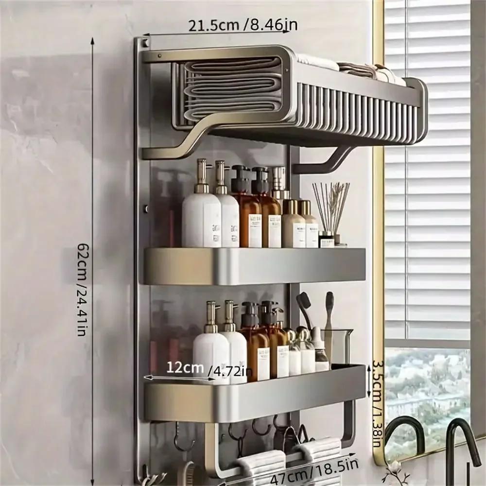 Bathroom Space Storage Towel Items Storage Rack Shampoo Bottle Mouthwash Cup Triple Shelf Wall Hooks Bathroom Accessories
Bathroom Space Storage Towel Items Storage Rack Shampoo Bottle Mouthwash Cup Triple Shelf Wall Hooks Bathroom Accessories