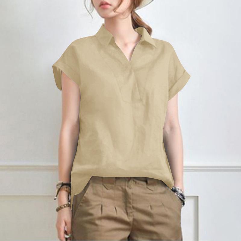 ZANZEA Женская повседневная летняя блузка с отложным воротником и коротким рукавом S хаки
ZANZEA Женская повседневная летняя блузка с отложным воротником и коротким рукавом S хаки
