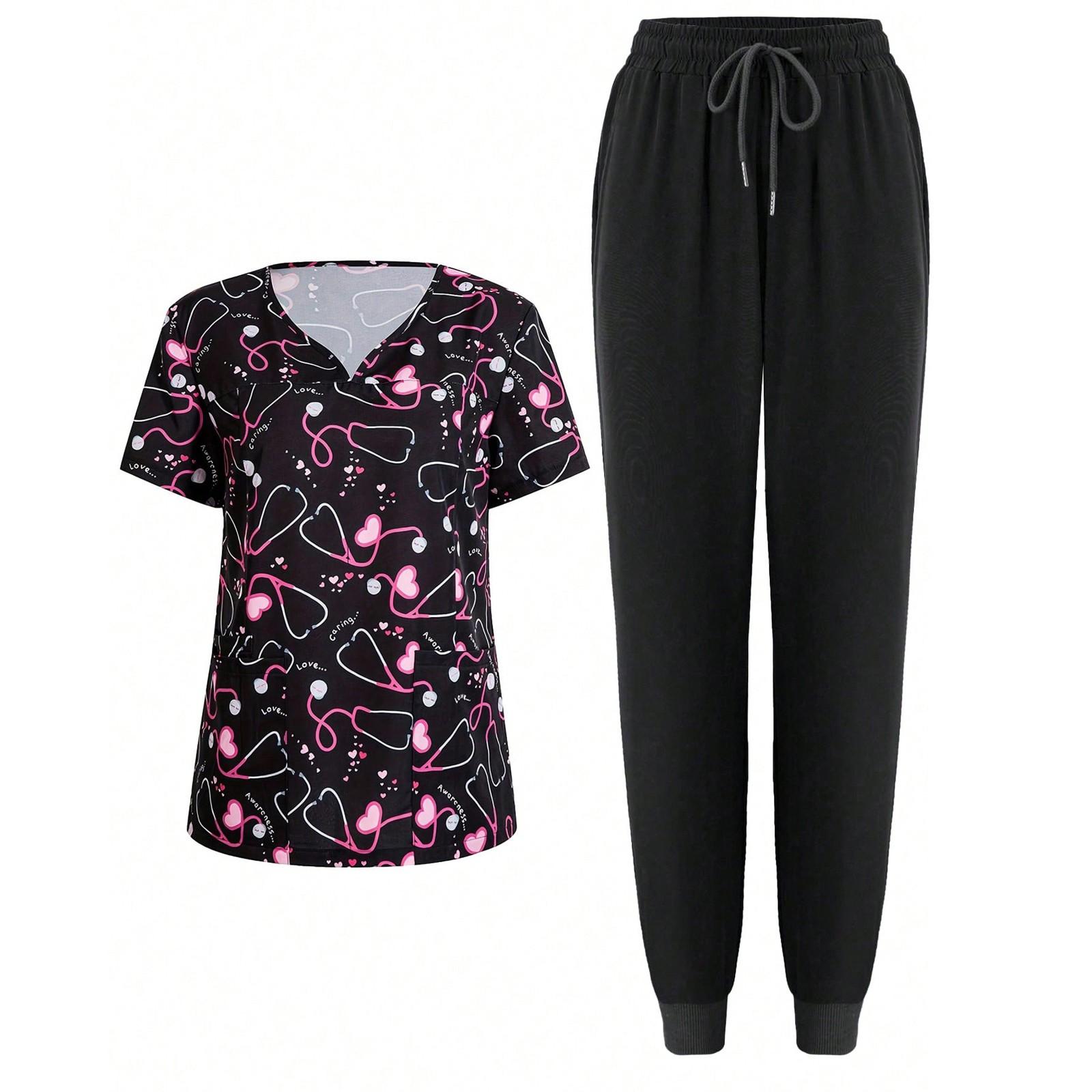 Женский комплект из двух предметов с короткими рукавами, принтом из мультфильмов, V-образным вырезом и карманами S чёрный
Женский комплект из двух предметов с короткими рукавами, принтом из мультфильмов, V-образным вырезом и карманами S чёрный