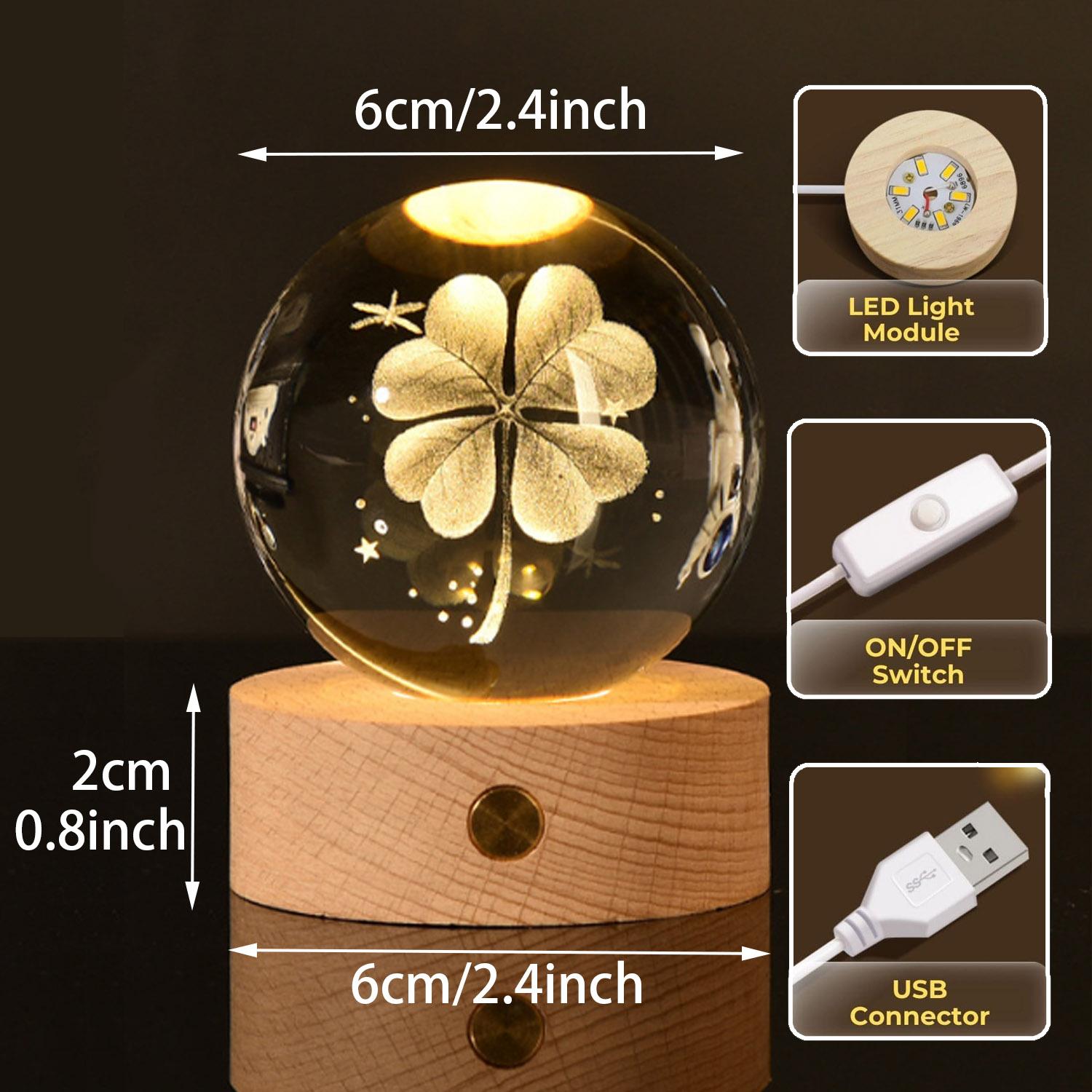 Ночной светильник в виде хрустального шара Clover LED со стеклянной голограммой в виде листа и деревянной основой
Ночной светильник в виде хрустального шара Clover LED со стеклянной голограммой в виде листа и деревянной основой
