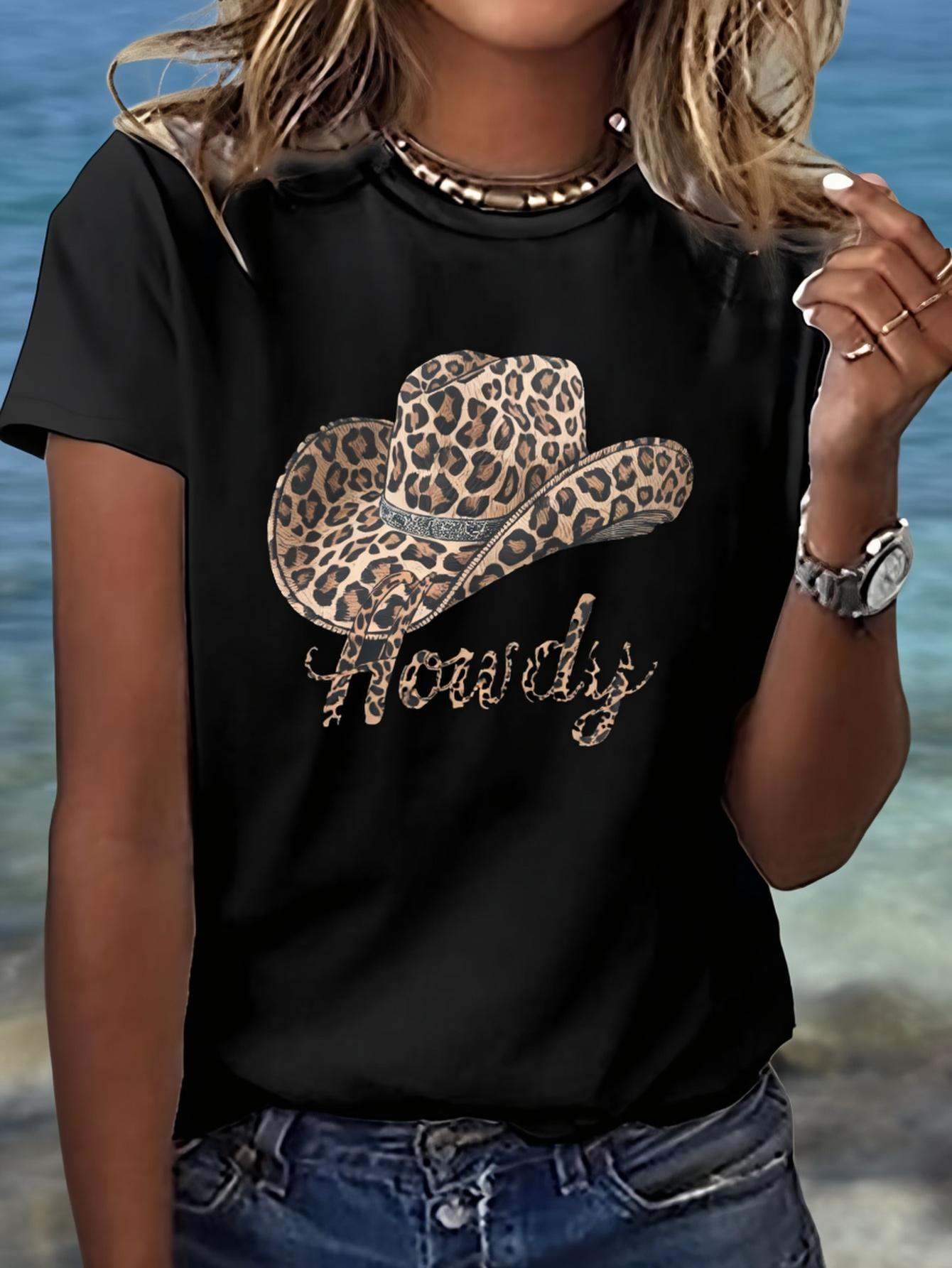 Howdy Leopard Print Cowboy Hat Print T-shirt, Short Sleeve Crew Neck Casual Top for Summer & Spring, Women s Clothing 4XL чорний
Howdy Leopard Print Cowboy Hat Print T-shirt, Short Sleeve Crew Neck Casual Top for Summer & Spring, Women s Clothing 4XL чорний