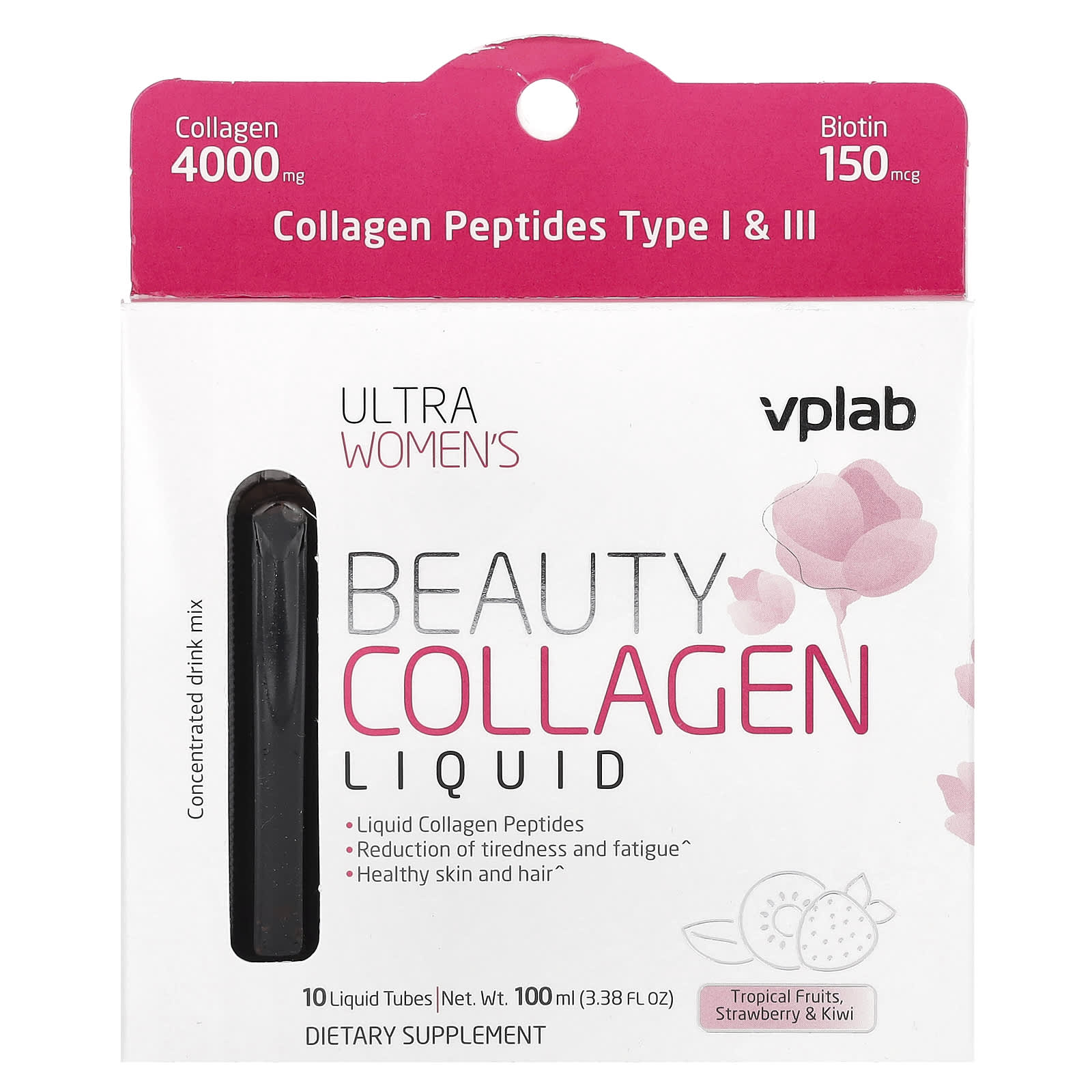 Vplab, Ultra Women s Beauty Collagen Liquid, Тропічні фрукти, Полуниця та Ківі, 4000 мг, 10 рідких ампул, 3,38 рідких унцій (100 мл)
Vplab, Ultra Women s Beauty Collagen Liquid, Тропічні фрукти, Полуниця та Ківі, 4000 мг, 10 рідких ампул, 3,38 рідких унцій (100 мл)
