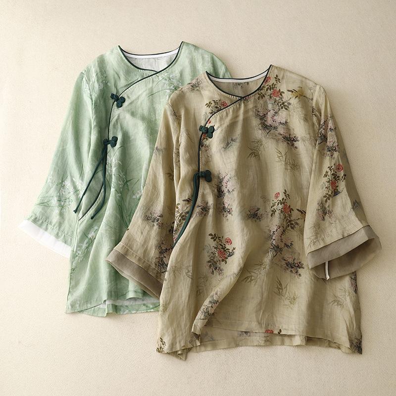 Women Chinese Style Casual Shirt Arrival Summer Vintage O-neck Floral Print Loose Female Tops Shirts S
Women Chinese Style Casual Shirt Arrival Summer Vintage O-neck Floral Print Loose Female Tops Shirts S