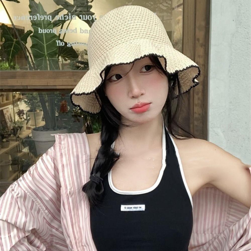 Temperament Knitted Bucket Hat French Style Sun Protection Cap Fashion Seaside Beach Cap Travel чорний
Temperament Knitted Bucket Hat French Style Sun Protection Cap Fashion Seaside Beach Cap Travel чорний