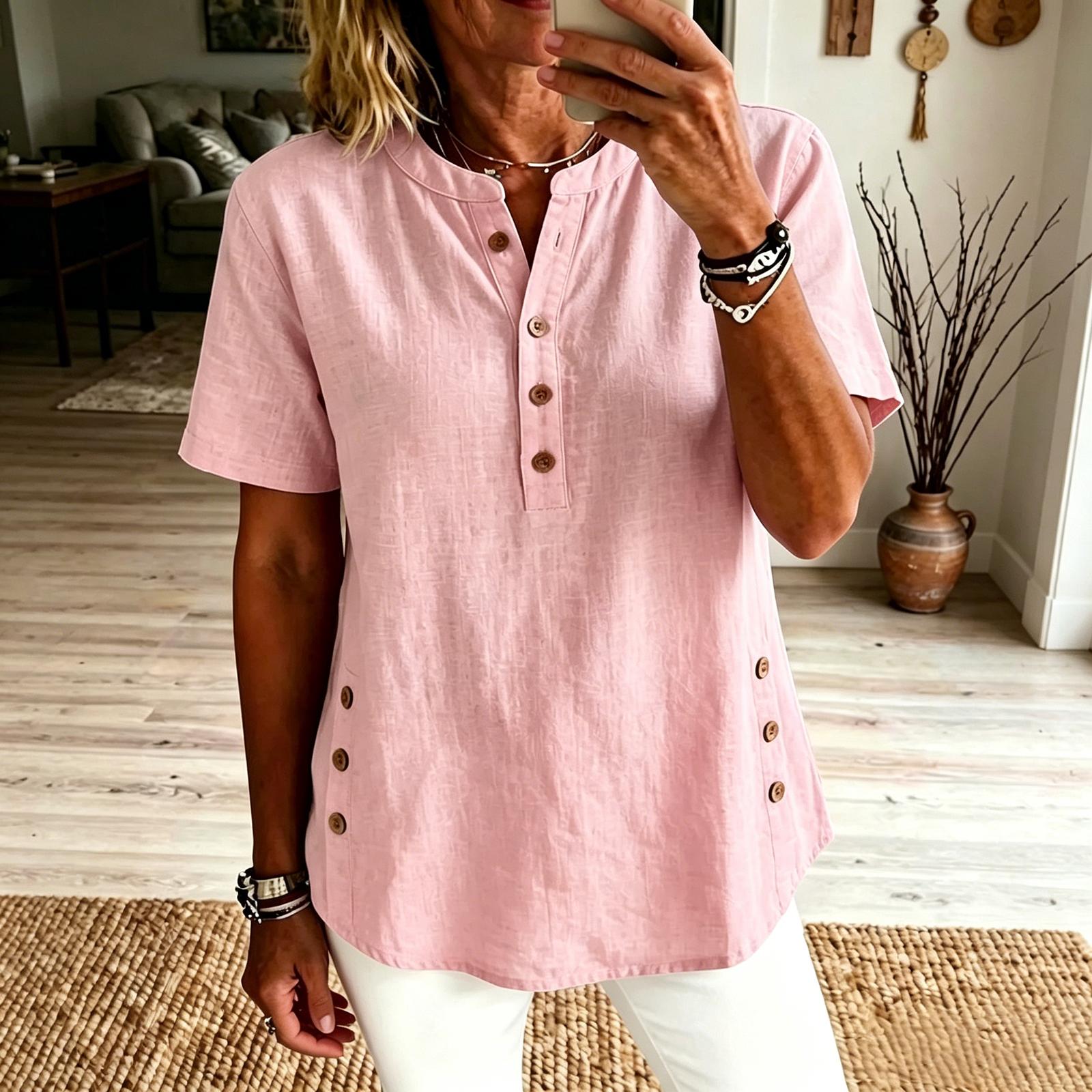 Women’s Short Sleeve Henley Neck Button Down Linen Blouse Casual Loose Fit Tunic Top with Side Button S розовый
Women’s Short Sleeve Henley Neck Button Down Linen Blouse Casual Loose Fit Tunic Top with Side Button S розовый