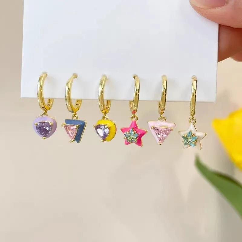 6Pcs/Set Beautiful Colorful Zircon Pentagram Star Pendant Earring For Women Sweet Charms Buckle Stud Earrings Fashion Jewelry A2
6Pcs/Set Beautiful Colorful Zircon Pentagram Star Pendant Earring For Women Sweet Charms Buckle Stud Earrings Fashion Jewelry A2