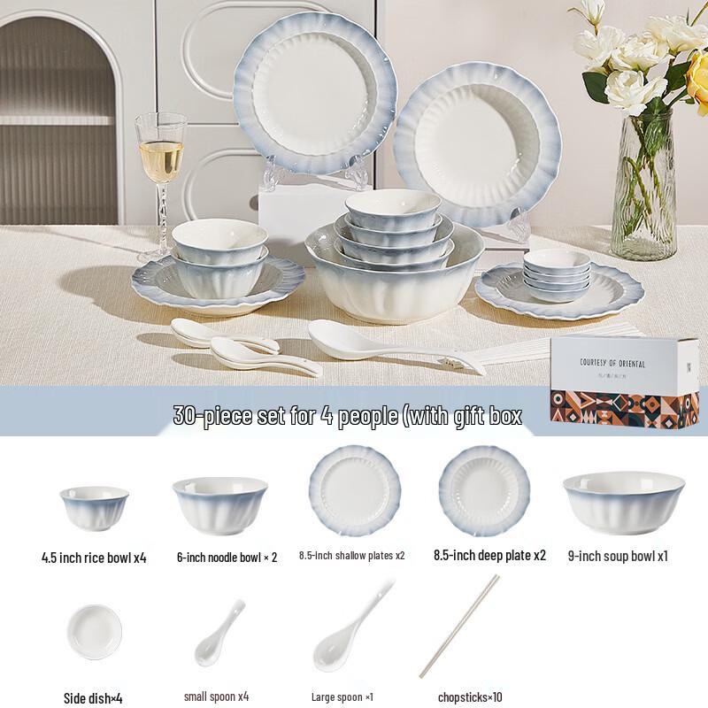 Ru Han Smoke Blue Petal Ceramic Dinnerware Set
Ru Han Smoke Blue Petal Ceramic Dinnerware Set
