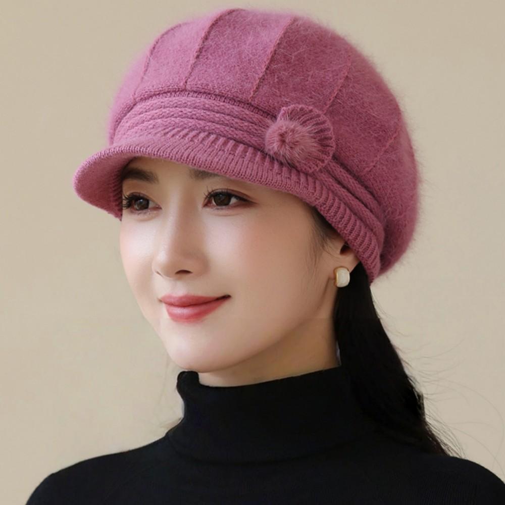 Новый стиль Женская мода Зимняя теплая шапка Женские шляпы денди для женщин Повседневная вязаная шапка из смеси кроличьего меха 56cm-60cm розовый