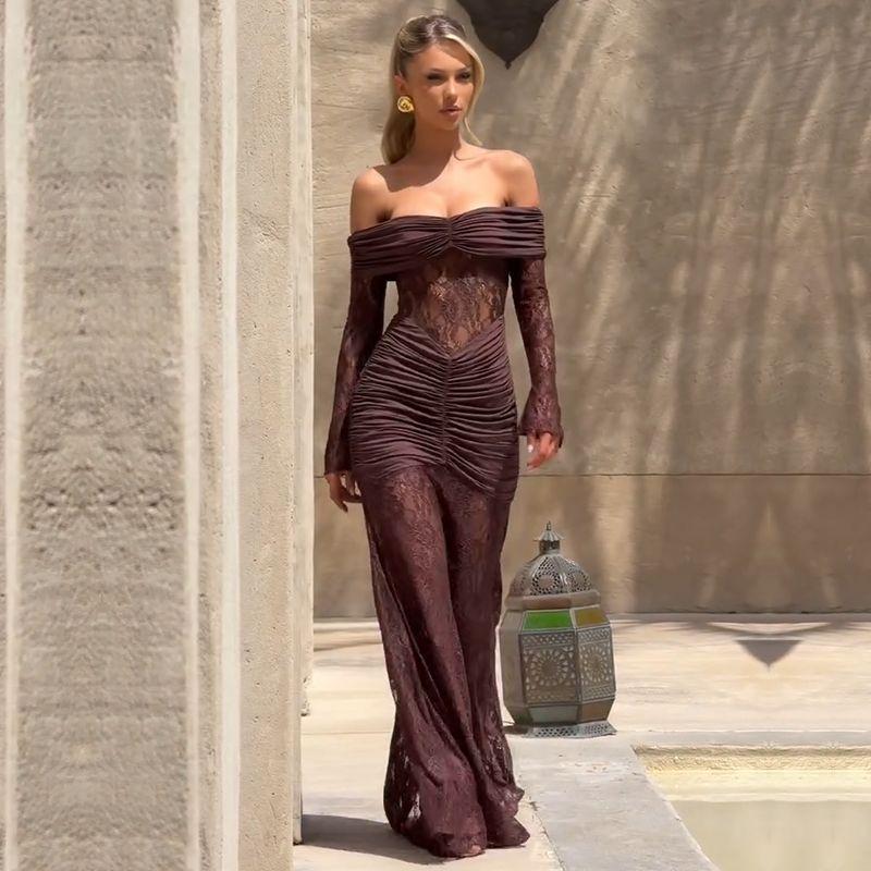 Fashion Retro Style Lace Patchwork off-Shoulder Dress Women s Summer Fashion Elegance Temperament High Waist Slimming Dress Dark brown S
Fashion Retro Style Lace Patchwork off-Shoulder Dress Women s Summer Fashion Elegance Temperament High Waist Slimming Dress Dark brown S