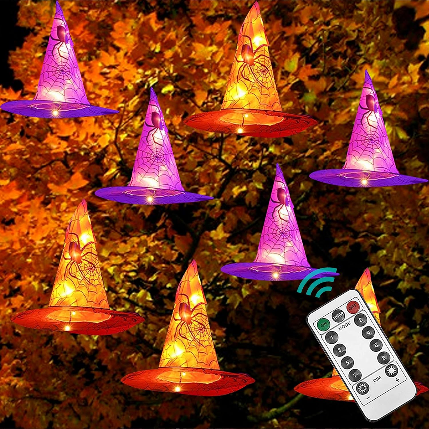 8 Pcs Hanging Witch Hat String Lights, Light Up Waterproof Halloween Decorations with Remote Control for Outdoor Garden Party Carnival Supplies Decor Color light
8 Pcs Hanging Witch Hat String Lights, Light Up Waterproof Halloween Decorations with Remote Control for Outdoor Garden Party Carnival Supplies Decor Color light