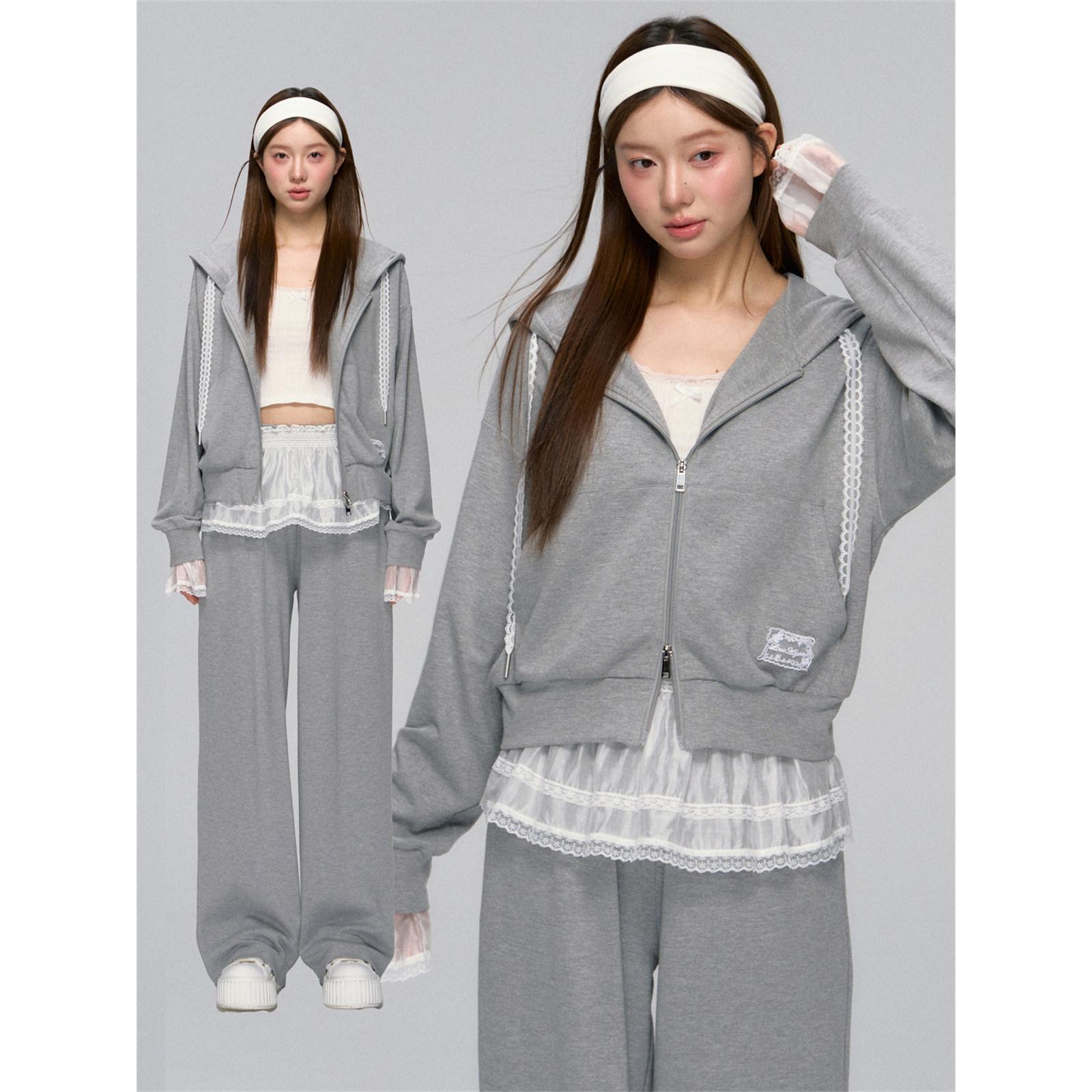 AsGony Grey Lace Patchwork Hoodie & Organza Ruffle Pant Set Large
AsGony Grey Lace Patchwork Hoodie & Organza Ruffle Pant Set Large