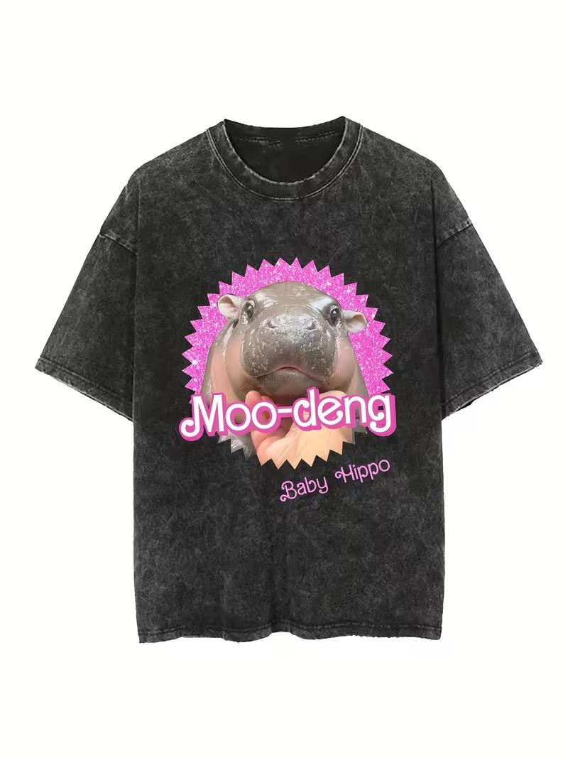 Black Retro Washed Vintage Design with Dark Moo Deng Hippopotamus Print Tshirt S
Black Retro Washed Vintage Design with Dark Moo Deng Hippopotamus Print Tshirt S