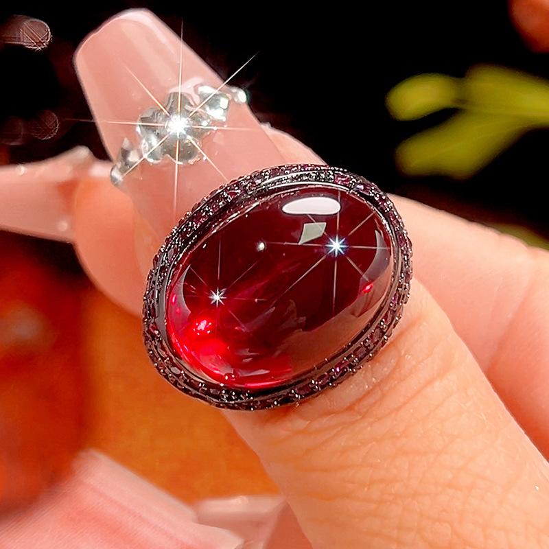 Ювелирное изделие Имитация Корунда Однотонное Флуоресцентное Ретро Кольцо Черное Золото Главный Камень 13 * 18 opening adjustable