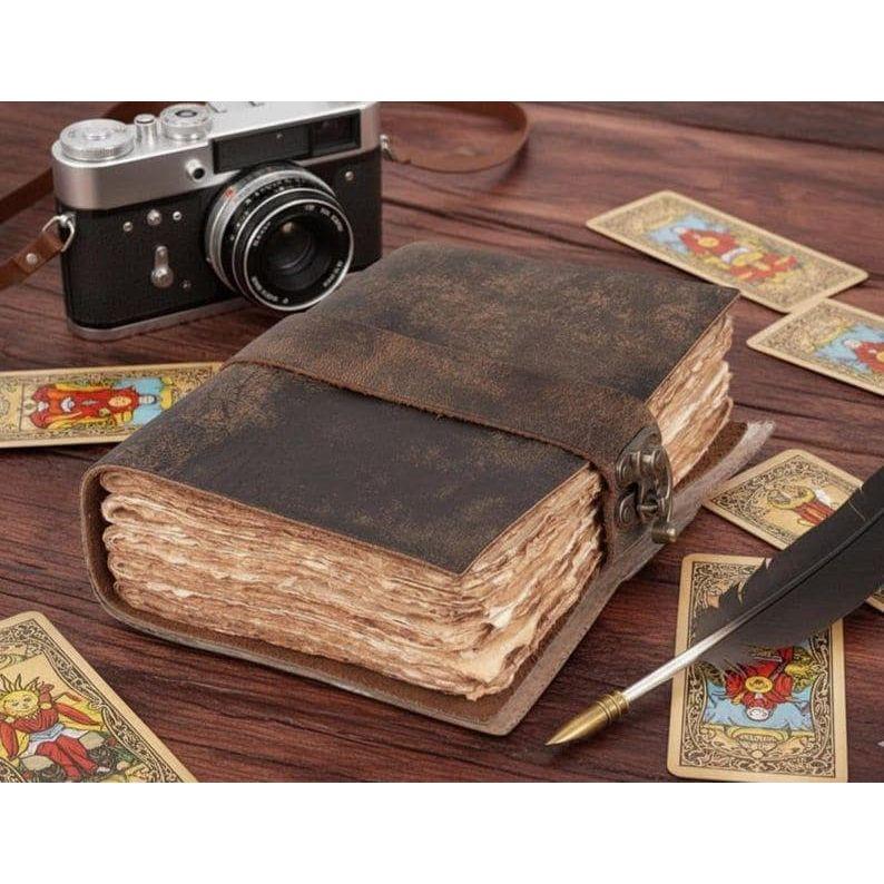 Handmade Vintage Leather Journal - Grimoire, Spell Book, Deckle Edge Paper 7 x 5 inch / 100 Page
Handmade Vintage Leather Journal - Grimoire, Spell Book, Deckle Edge Paper 7 x 5 inch / 100 Page