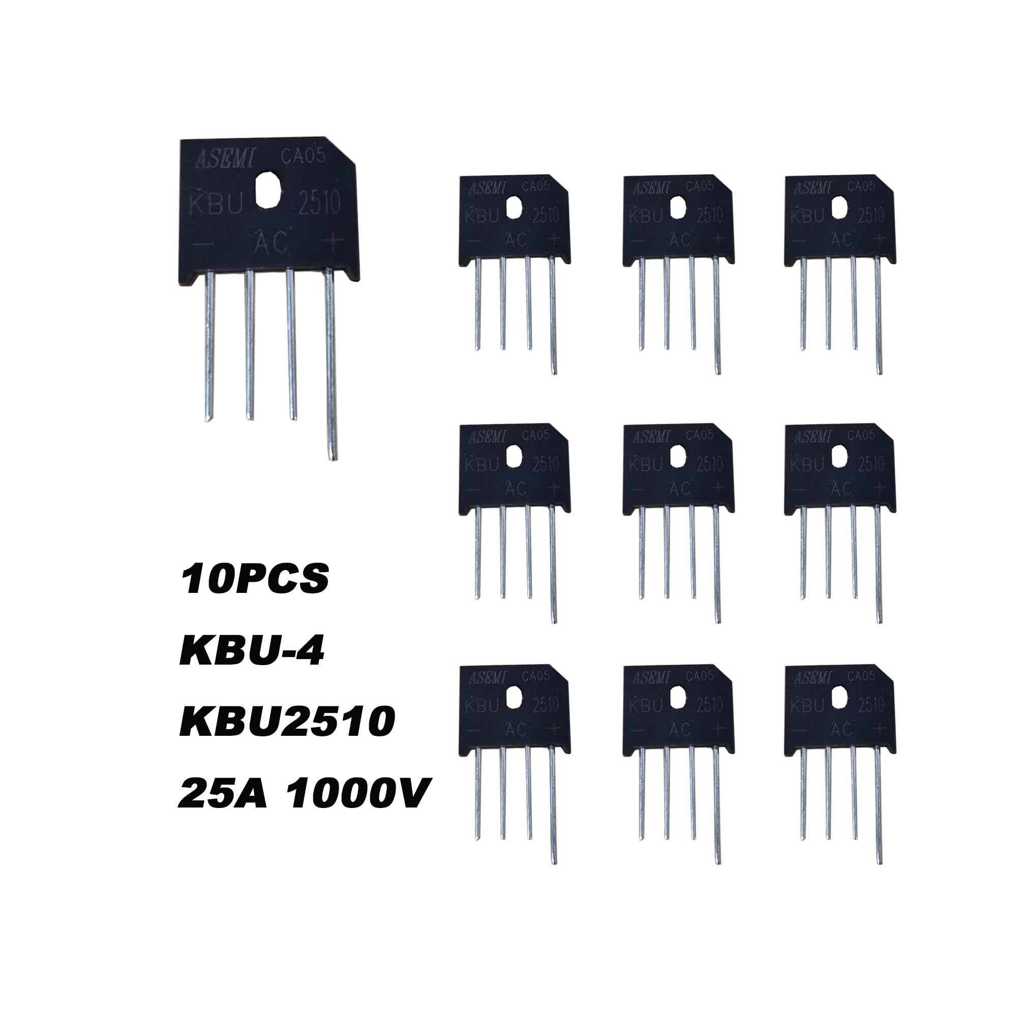 (Pack of 10) ASEMI KBU2510 Through Hole Flat Bridge Rectifier Diode KBU-4 Package for 25A 1000V Power Adapter...
(Pack of 10) ASEMI KBU2510 Through Hole Flat Bridge Rectifier Diode KBU-4 Package for 25A 1000V Power Adapter...