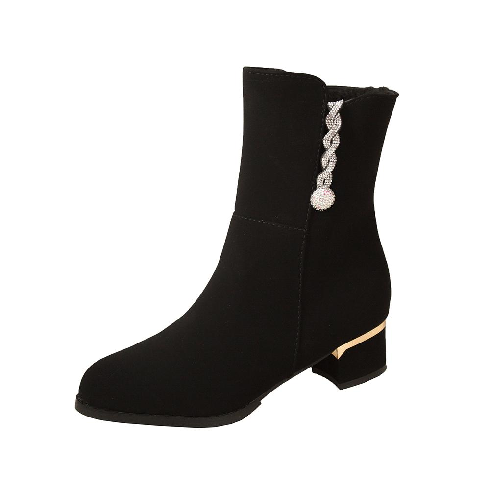 Зимние женские ботильоны со стразами, новые, с боковой молнией 2024 года, горячая распродажа, модные, толстые, с женской обувью Botines Mujer 41 чёрный