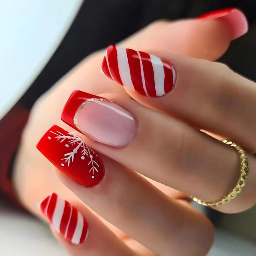 24 Medium-Long French Press-On Nails, Red Stripe, Versatile Nude, Waterproof & Brightening.
24 Medium-Long French Press-On Nails, Red Stripe, Versatile Nude, Waterproof & Brightening.