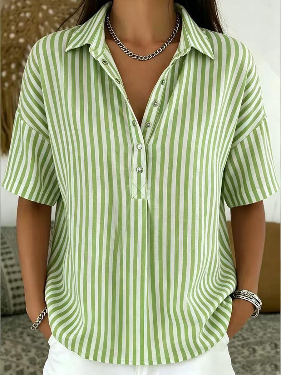 Women s Short Sleeve Striped Shirt with Collar Multi Colors Casual Top S желто-зеленый
Women s Short Sleeve Striped Shirt with Collar Multi Colors Casual Top S желто-зеленый
