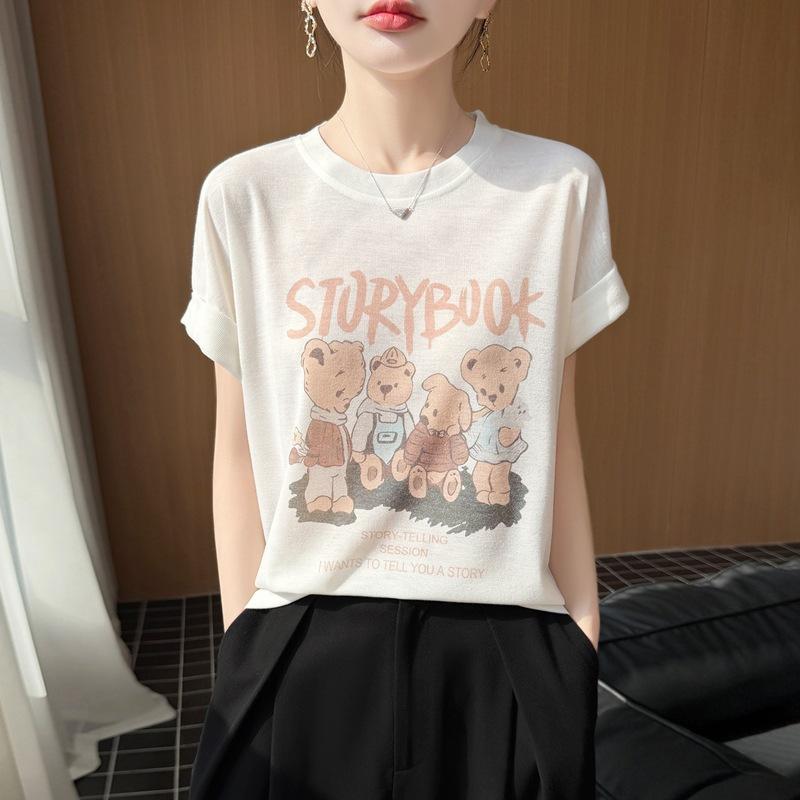 Spring and Summer New Style Round-neck Knitted Shirt with Short Sleeves, Women s Small Bear Print Loose-Fitting Hooded Base Layer T-Shirt XL слонова кістка
Spring and Summer New Style Round-neck Knitted Shirt with Short Sleeves, Women s Small Bear Print Loose-Fitting Hooded Base Layer T-Shirt XL слонова кістка