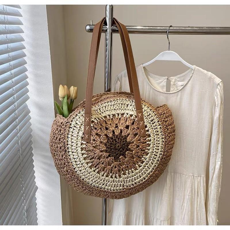 Color Core Simple Round Single Shoulder Hollow Straw Bag Seaside Beach Vacation Photo Casual Fashion Female темно-коричневого кольору
Color Core Simple Round Single Shoulder Hollow Straw Bag Seaside Beach Vacation Photo Casual Fashion Female темно-коричневого кольору