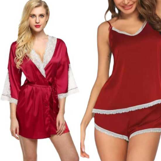 Ночное белье Ladysta Robe с v-образным вырезом и стильный кружевной комплект нижнего белья Babydoll - короткий для женщин с топом и коротким пижамой - свободный размер (S / M / L)
Ночное белье Ladysta Robe с v-образным вырезом и стильный кружевной комплект нижнего белья Babydoll - короткий для женщин с топом и коротким пижамой - свободный размер (S / M / L)
