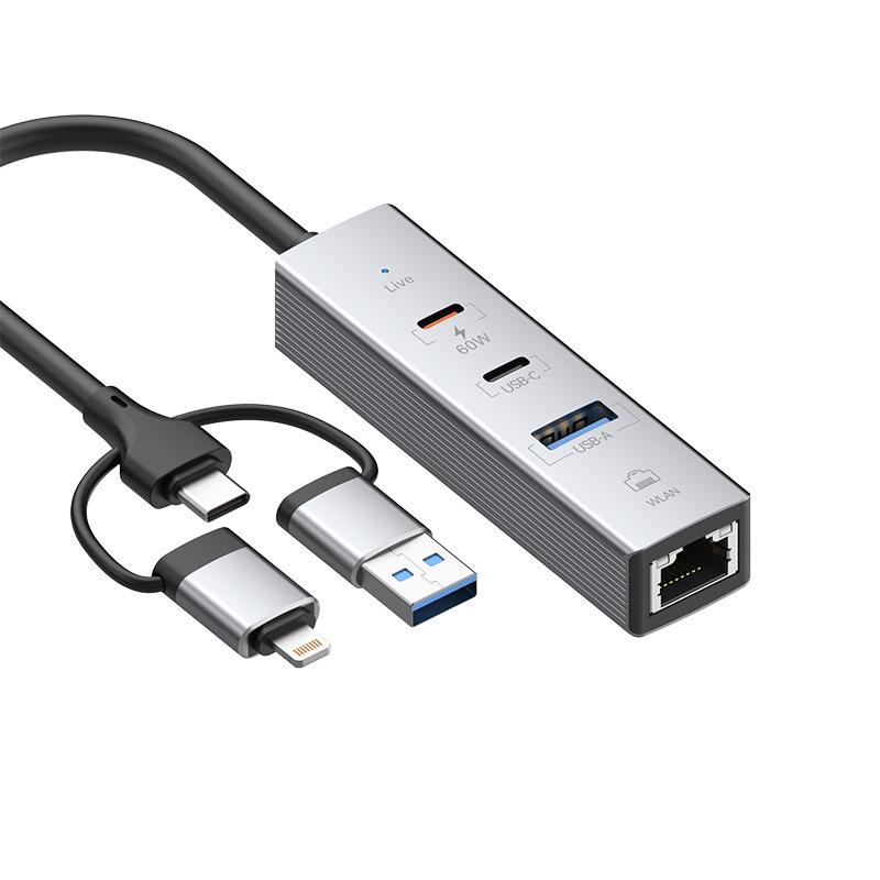 Apple-Compatible Three-in-One Docking Station: Multifunctional Aluminum Alloy Hub with Gigabit RJ45 Network Card and PD60W Fast Charging. срібний
Apple-Compatible Three-in-One Docking Station: Multifunctional Aluminum Alloy Hub with Gigabit RJ45 Network Card and PD60W Fast Charging. срібний