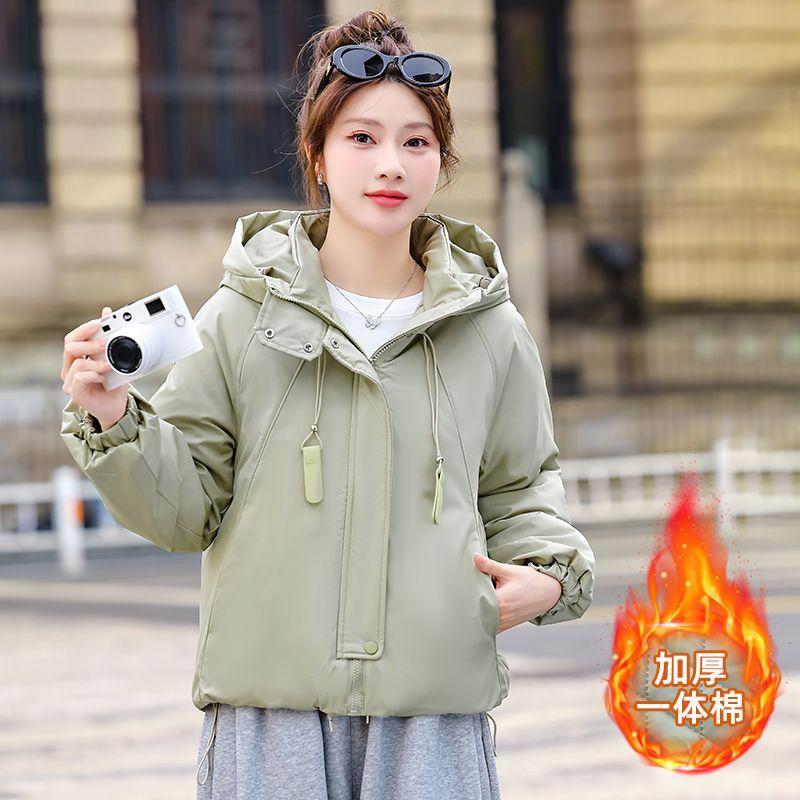 Женское короткое стеганое пальто в корейском стиле, свободная парка с капюшоном, простая модная куртка, теплый зимний наряд XXL дубильная кора