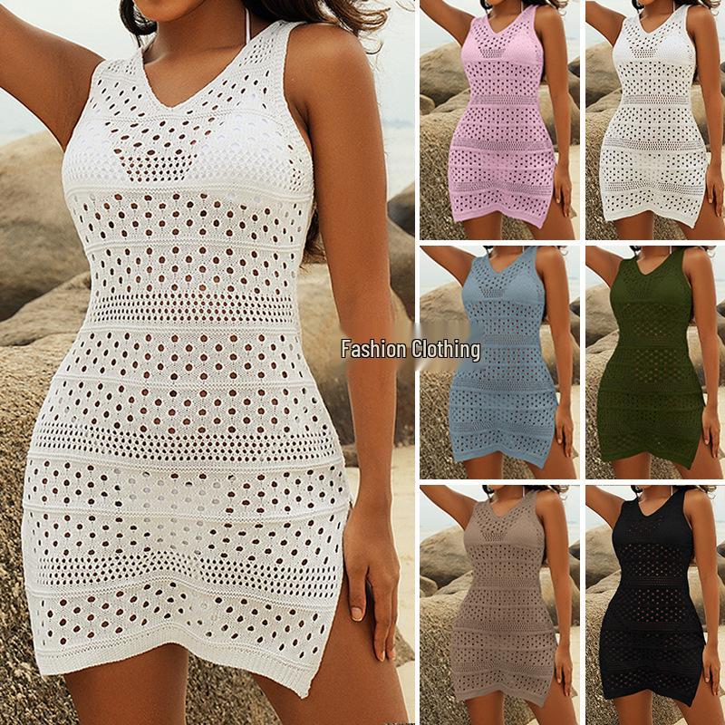 European & American Women s Vacation Beach Dress: Mid-Length, Sexy, Hollow-Out Vest with Side Slit Medium світло-синій колір
European & American Women s Vacation Beach Dress: Mid-Length, Sexy, Hollow-Out Vest with Side Slit Medium світло-синій колір
