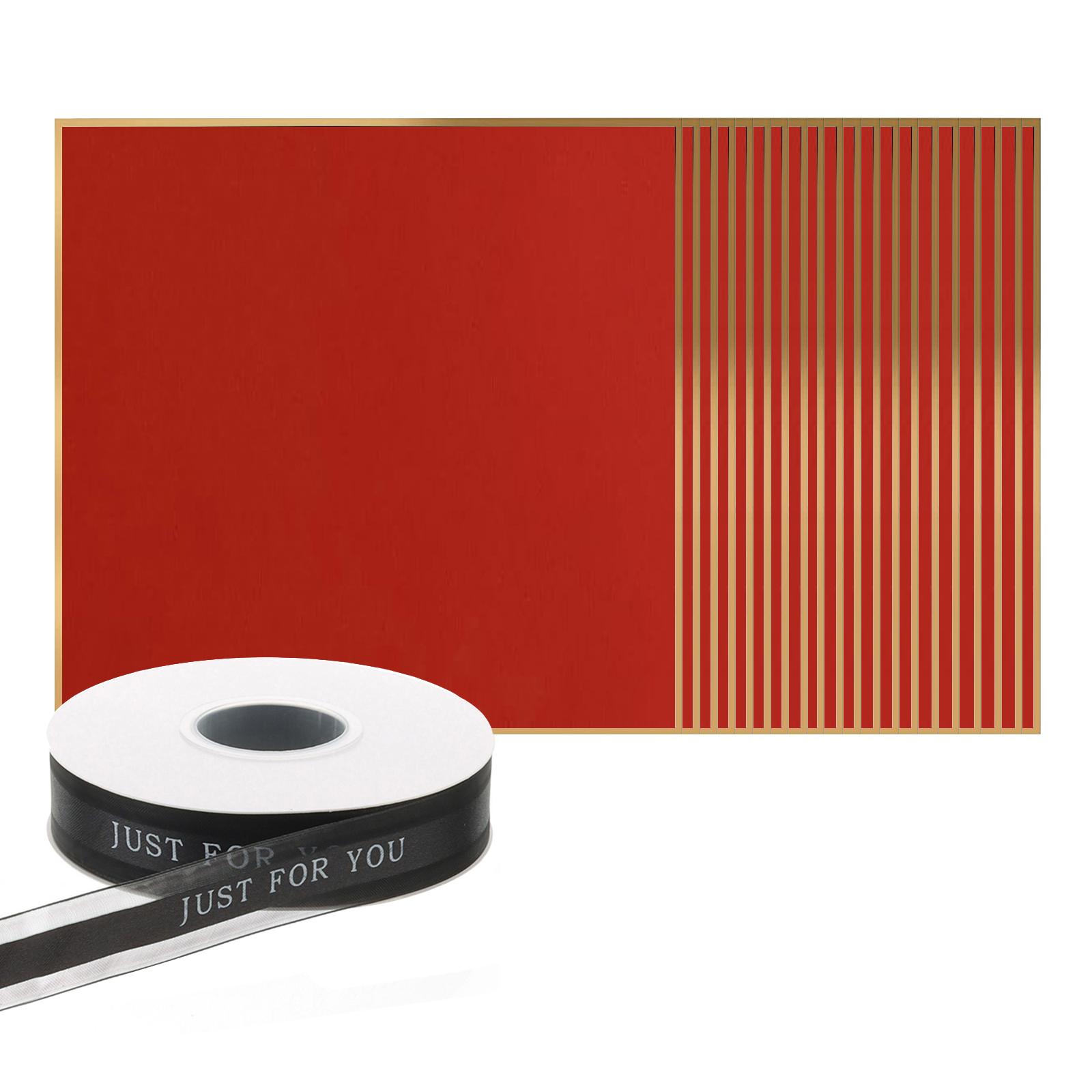 20 Sheets 58x58cm Wrapping Paper with 1 Roll Chiffon Ribbon - Floral Bouquet Gift Wrap with Gold Edges, for Valentine’s, Wedding, Birthday, DIY. Red paper + Black ribbon
20 Sheets 58x58cm Wrapping Paper with 1 Roll Chiffon Ribbon - Floral Bouquet Gift Wrap with Gold Edges, for Valentine’s, Wedding, Birthday, DIY. Red paper + Black ribbon