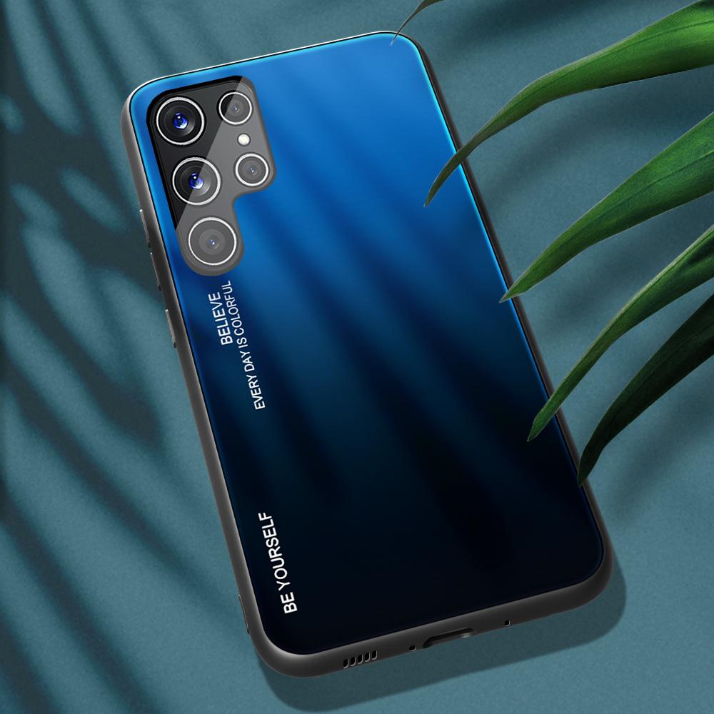 For Samsung Galaxy S22 Ultra 5G Gradient Color Tempered Glass Back+TPU Frame Mobile Phone Case Purple/Blue
For Samsung Galaxy S22 Ultra 5G Gradient Color Tempered Glass Back+TPU Frame Mobile Phone Case Purple/Blue