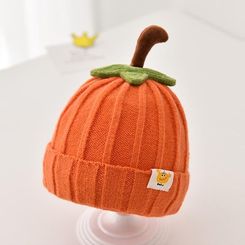 Милая мягкая вязаная шапка-тыква для детей, милая теплая шапка для защиты головы для девочек, модная дышащая шапка с этикеткой для мальчиков и детей 0-3 years old
