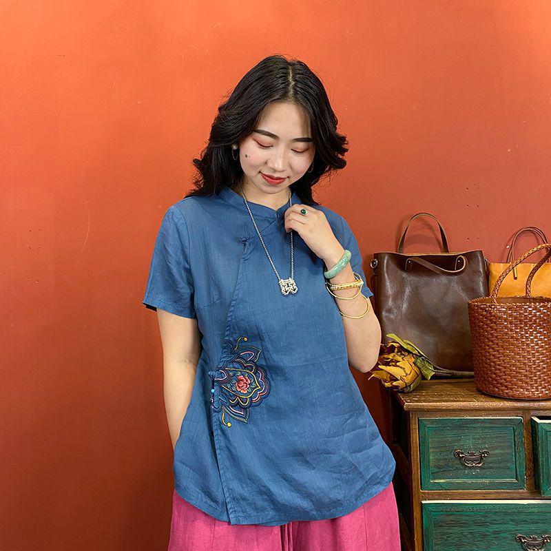 Women s Asymmetrical Collar Embroidered Linen Shirt - Short Sleeve Zen Style with Frog Button XL синій
Women s Asymmetrical Collar Embroidered Linen Shirt - Short Sleeve Zen Style with Frog Button XL синій