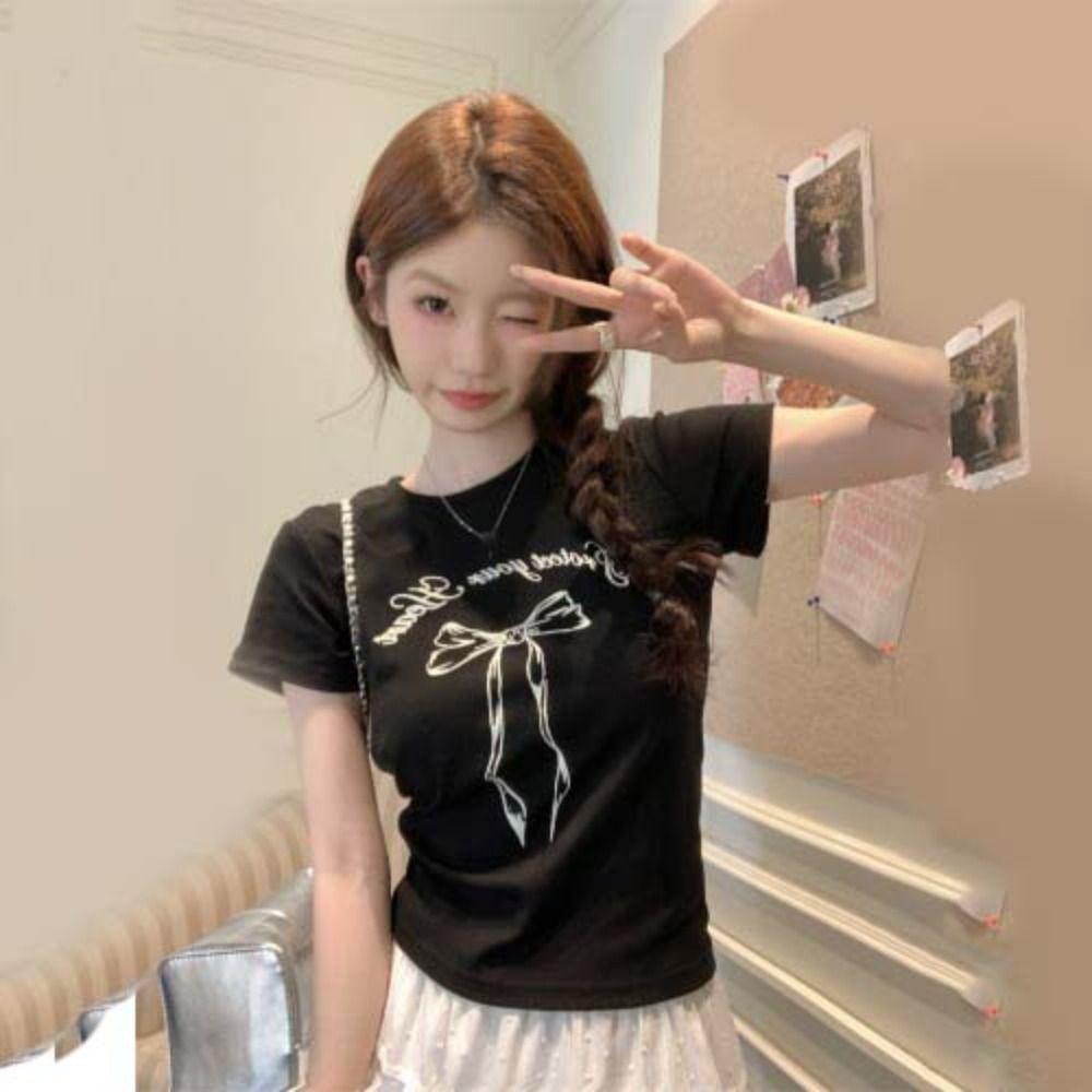 Хлопковый свитер с короткими рукавами, футболка с принтом в виде букв и бантов, индивидуальность, лето
Хлопковый свитер с короткими рукавами, футболка с принтом в виде букв и бантов, индивидуальность, лето