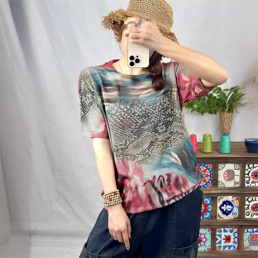 Women s 2024 Summer Linen Tie-Dye Graffiti Print Knit Top - Round Neck, Short Sleeve Pullover One Size (40-80 kg)
Women s 2024 Summer Linen Tie-Dye Graffiti Print Knit Top - Round Neck, Short Sleeve Pullover One Size (40-80 kg)