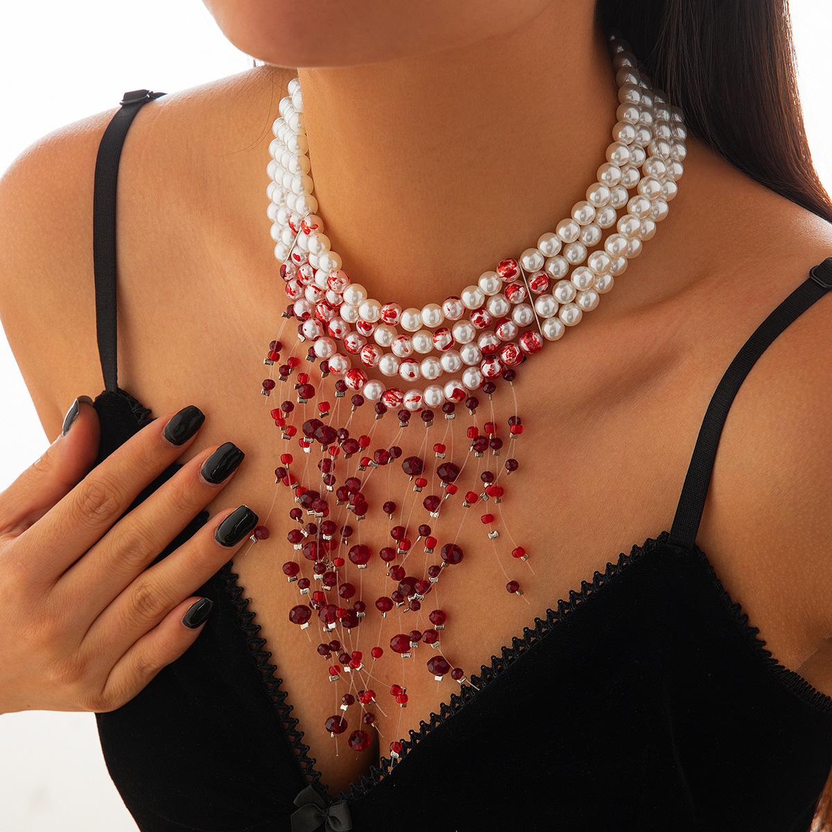 Gothic Blood Dripping Imitation Pearl Necklace Choker Creative Halloween Crystal Fringed Collarbone Necklace
Gothic Blood Dripping Imitation Pearl Necklace Choker Creative Halloween Crystal Fringed Collarbone Necklace