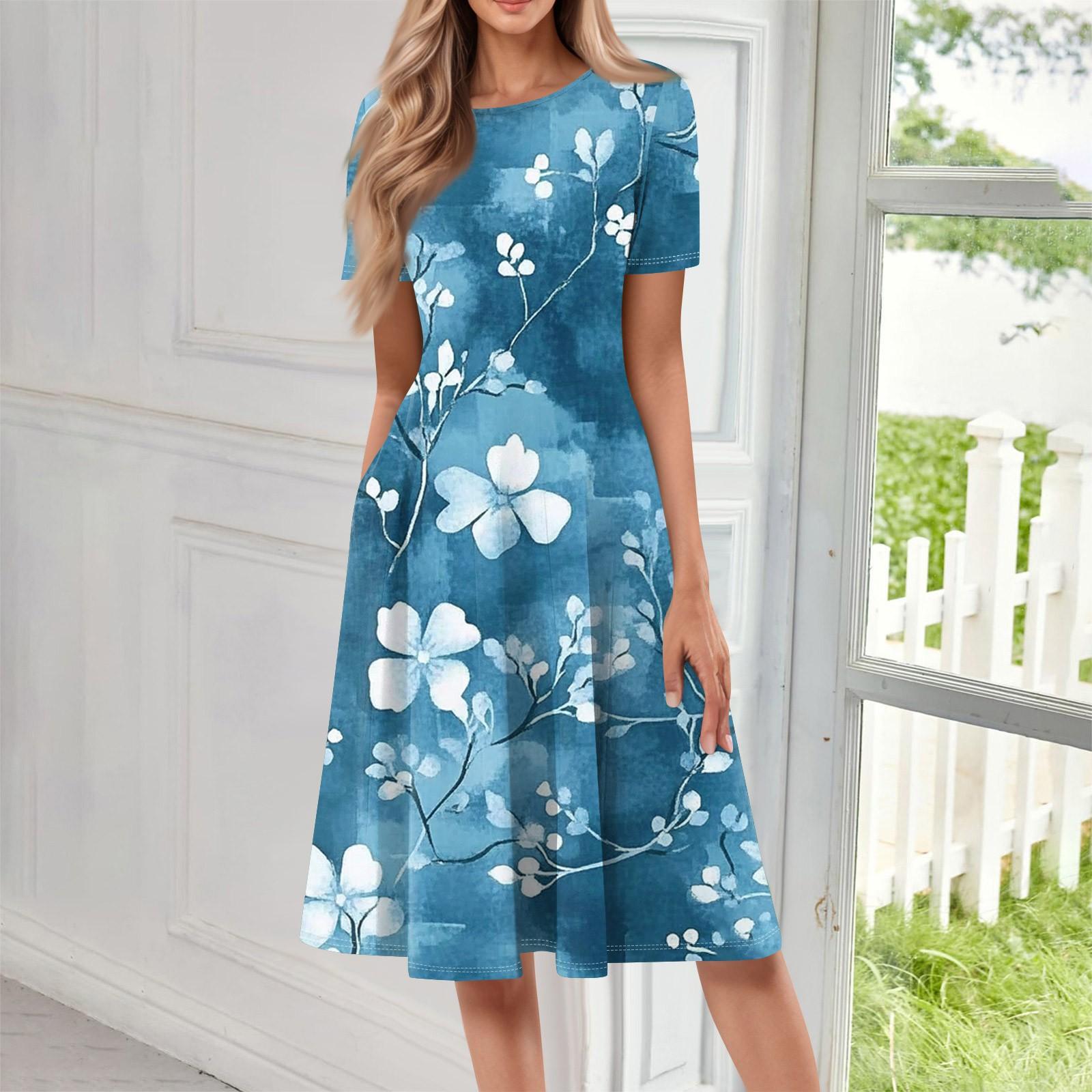 Жіноча вільна повсякденна та модна сукня середньої довжини з круглим вирізом і короткими рукавами з принтом XXXL світло-синій колір
Жіноча вільна повсякденна та модна сукня середньої довжини з круглим вирізом і короткими рукавами з принтом XXXL світло-синій колір