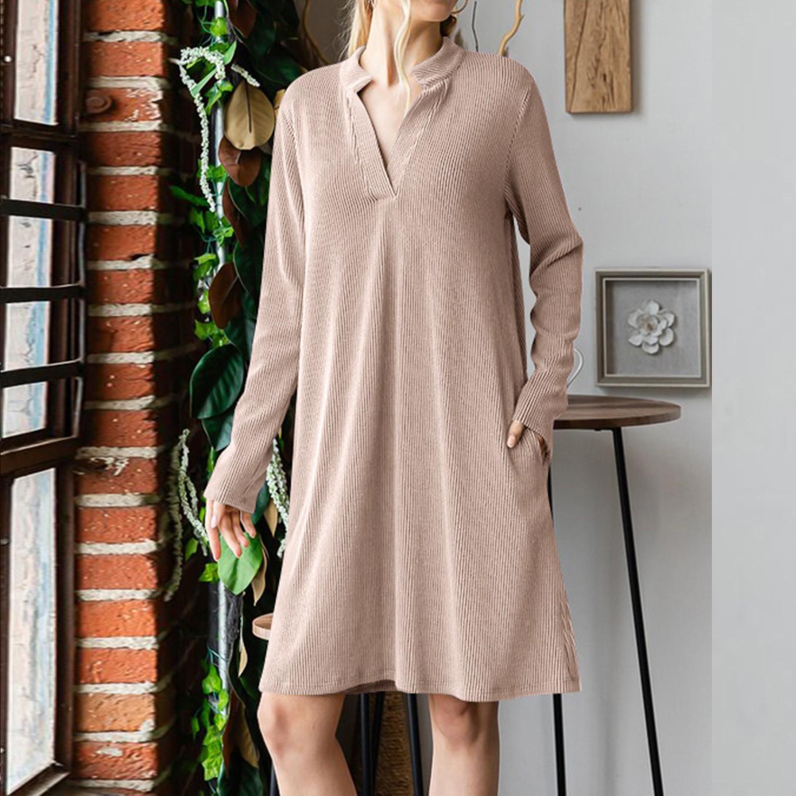Женское модное однотонное платье с длинными рукавами и V-образным вырезом S хаки
Женское модное однотонное платье с длинными рукавами и V-образным вырезом S хаки