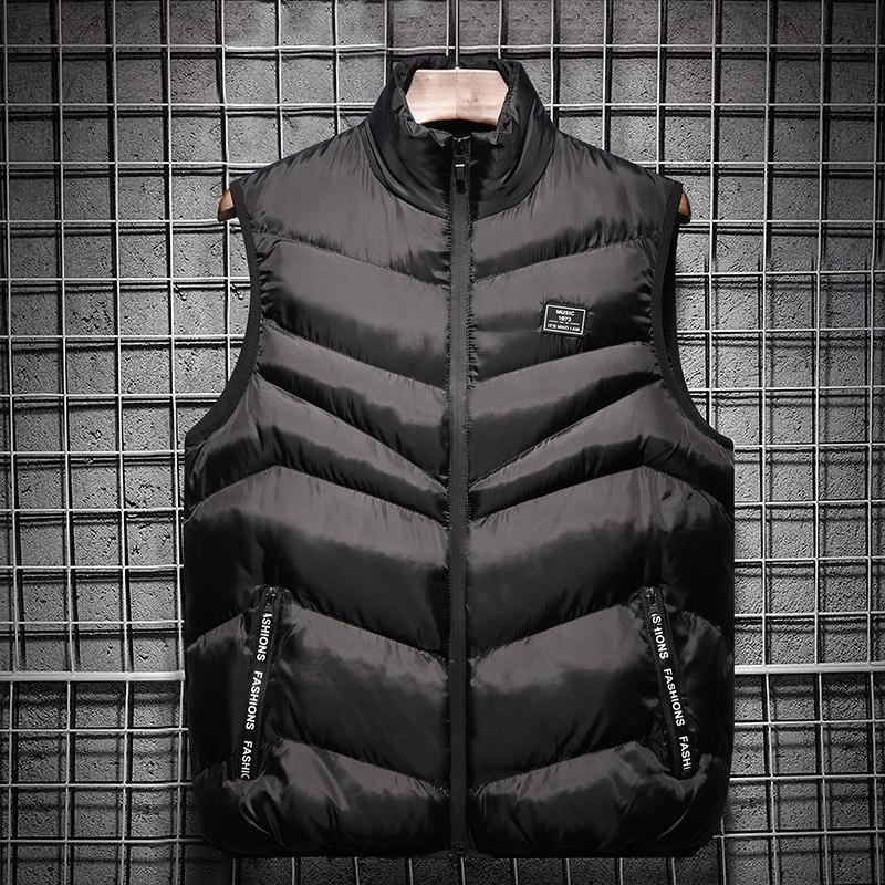 Мужская хлопковая одежда жилет зимняя модная тенденция воротник стойка утолщенная теплая молодежная куртка большого размера 4XL чёрный