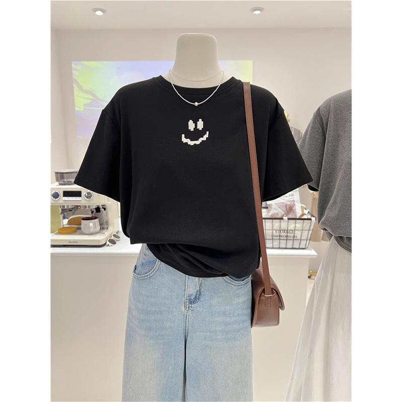 Pure cotton spring and summer versatile simple smiley face gray loose and thin short-sleeved bottoming shirt T-shirt women s niche lazy 3XL
Pure cotton spring and summer versatile simple smiley face gray loose and thin short-sleeved bottoming shirt T-shirt women s niche lazy 3XL