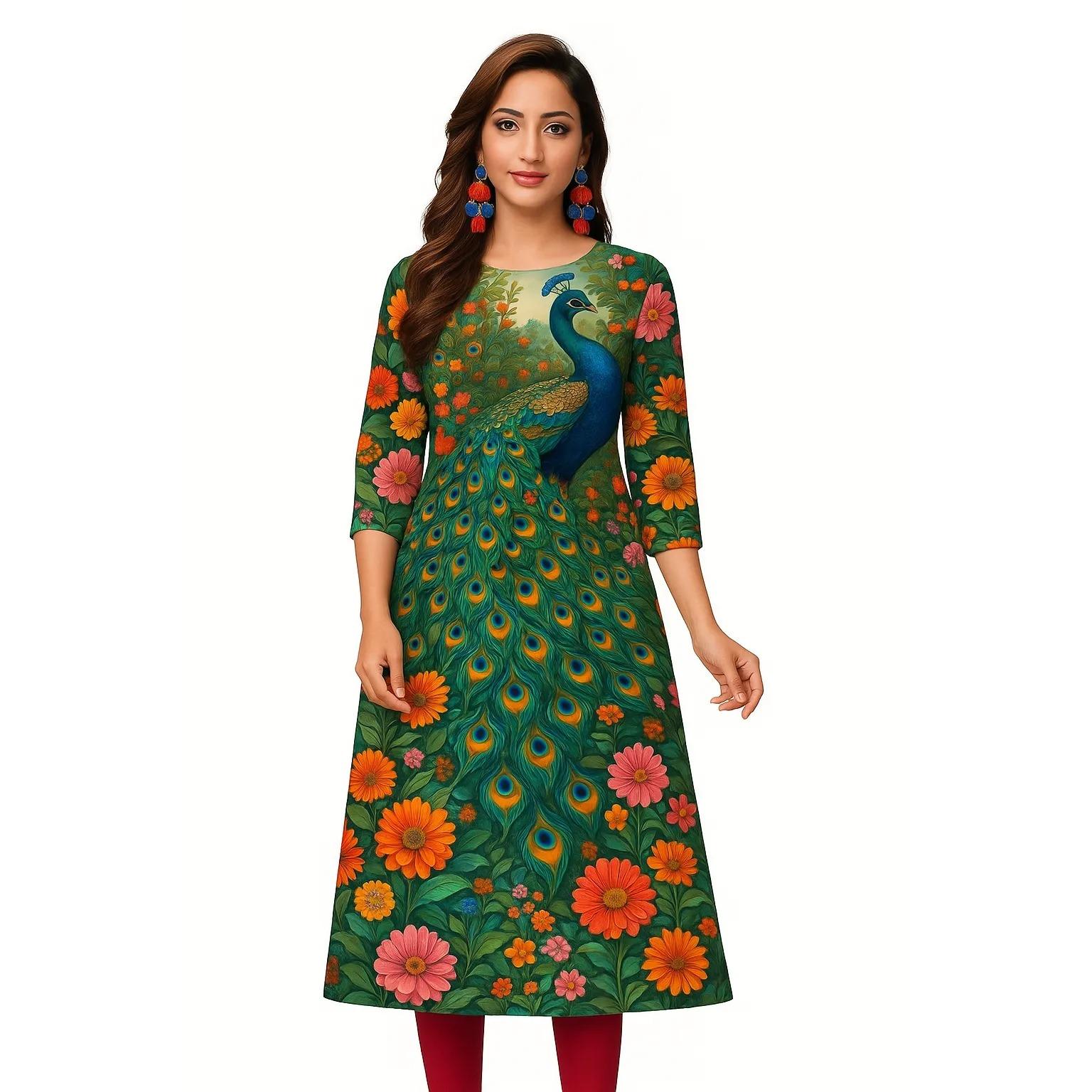 Платье макси с круглым вырезом, с принтом павлина по всей поверхности, в мусульманском аристократическом стиле, дышащее и приятное к коже, подходит для летней носки XL зелёный
Платье макси с круглым вырезом, с принтом павлина по всей поверхности, в мусульманском аристократическом стиле, дышащее и приятное к коже, подходит для летней носки XL зелёный