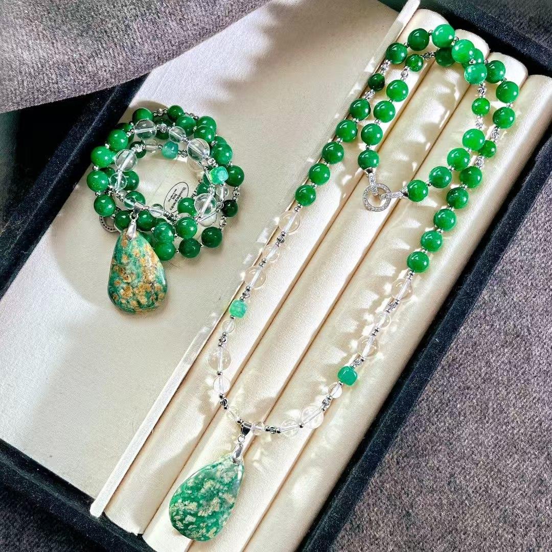 Vintage Natural White Crystal Grandmother Green Quartz Rock Sweater Chain Necklace Collarbone Chain
Vintage Natural White Crystal Grandmother Green Quartz Rock Sweater Chain Necklace Collarbone Chain